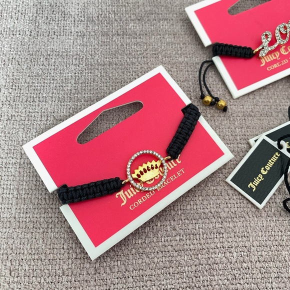 Juicy Couture Black Rope Gold Tone Crown Friendship Adjustable Bracelet NWT - Picture 1 of 11
